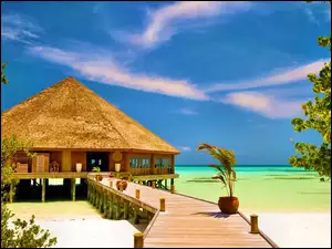 Tropik, Ocean, Molo, Plaża, Hotel