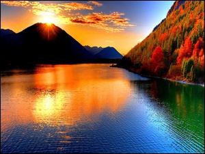 Zachód Słońca, Jezioro, Góry