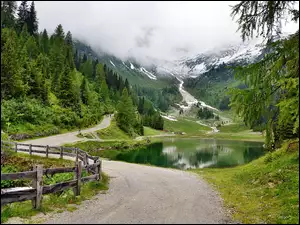Austria, Droga, Góry, Jeziorko, Alpy