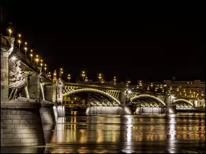Węgry, Oświetlony, Rzeka Dunaj, Most, Budapeszt