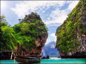 Tajlandia, Łódka, Góry, Morze