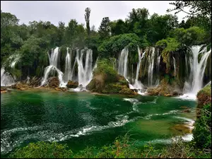 Wodospady, Bośnia, Zieleń, Kravice