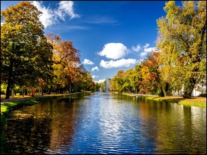 Park, Jesień, Rzeka, Fontanny