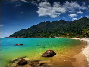 Morze Andamańskie, Góry, Langkawi, Wybrzeże, Malezja, Plaża