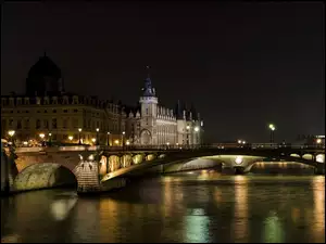 Zamek, Francja, Most, Noc, Rzeka