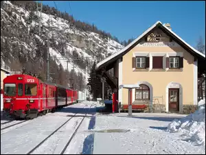 Zima, Góry, Stacja, Pociąg