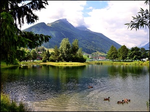Jezioro, Austria, Góry, Alpy