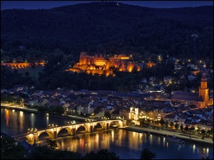 Panorama, Noc, Heidelberg, Niemcy