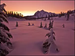 Zima, Góry, Zachód Słońca