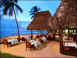 restauracja, Tropik, Plaża, Ocean