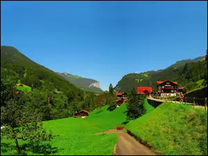 Droga, Szwajcaria, Domy, Góry