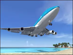 Boeing, Niebo, 747, Plaża