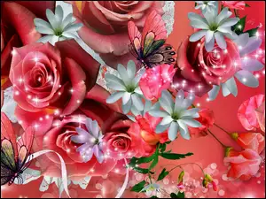 Art, Róże, Motyle