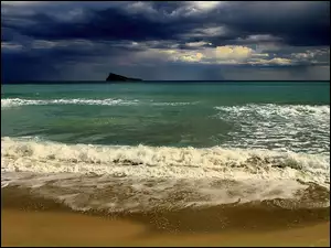 Morze, Plaża, Ciemne, Chmury