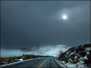 Księżyc, Śnieg, Droga, Góry