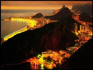 Rio de Janeiro, Nocą, Brazylia, Panorama