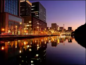 Wieczór, Tokio, Miasto, Japonia, Rzeka