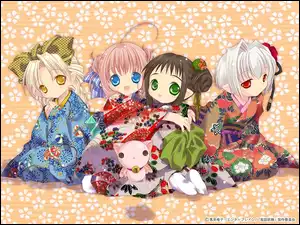 Bottle Fairy, kotek, kimona, dziewczyny