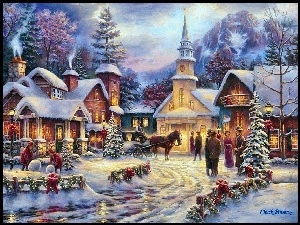 Malarstwo, Kościół, Boże, Domy, Narodzenie
