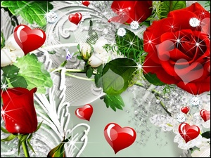 Czerwone, Walentynki, Róże, Serduszka