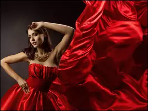 Kobieta, Biżuteria, Czerwona, Suknia