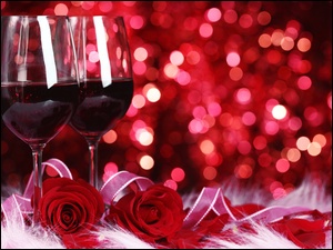 Róże, Walentynki, Wino