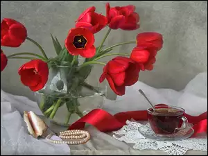 Wazon, Herbata, Kwiaty, Tulipany