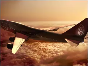 Samolot, Chmury, Boeing, 747