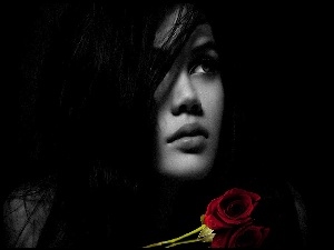 Róża, Kobieta, Zbliżenie, Twarz, Czerwona