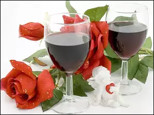 Figurka, Czerwone, Kieliszki, Róże, Wino