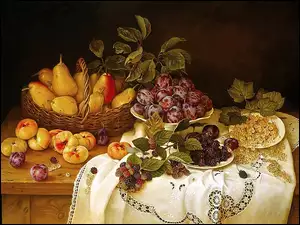 Owoce, Serweta, Gruszki, Stół