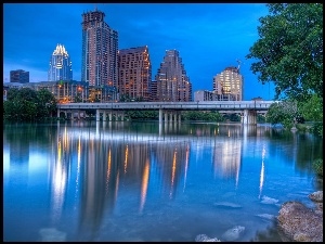 Teksas, Rzeka, Domy, Most, Austin
