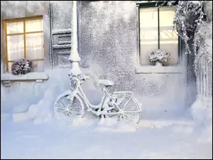 Dom, Zima, Rower, Śnieg