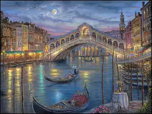 Gondole, Włochy, Most, Wenecja, Kanał
