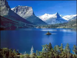 Jezioro, Montana, Góry, Drzewa