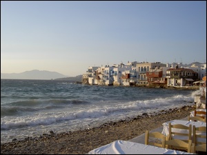 Grecja, Miasto, Wybrzeżu, Na, Mykonos