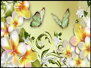 Kwiaty, Art, Plumeria, Motyle