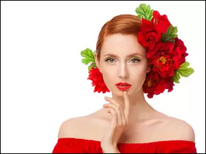 Kobieta, Dłoń, Kwiaty, Makijaż