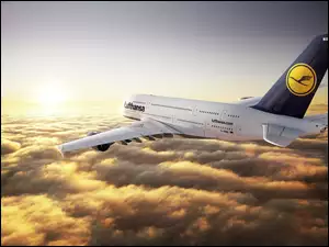 Samolot, Chmury, Airbus, A380