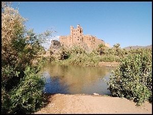 Woda, Kasbah, Zamek, Maroko, Ruiny, Zieleń