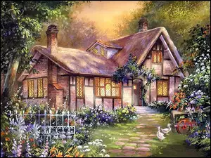 Dom, Kwiaty, Ogród, Podwórko
