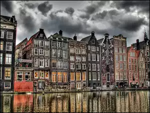 Niebo, Amsterdam, Nad Kanałem, Kamieniczki, Pochmurne