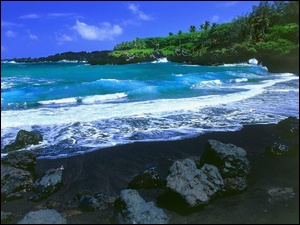 Kamienie, Maui, Czarna, Hawaje, Plaża, Morze