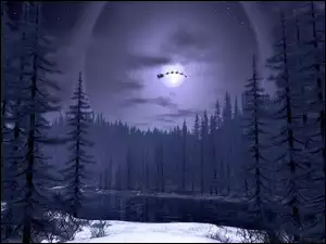 sanie mikołaja, Boże Narodzenie, księżyc