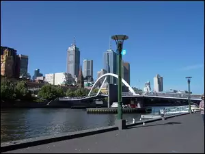 Wieżowce, Melbourne, Woda, Australia, Most