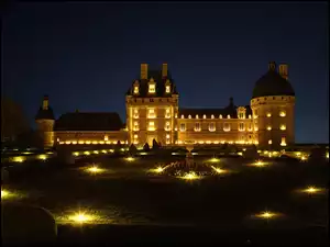 Zamek, Noc, Chateau De Valencay, Francja