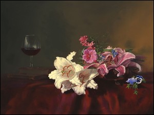 Bukiet, Wina, Kwiatów, Lampka