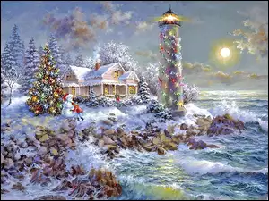 Dom, Boże Narodzenie, Latarnia Morska, Zima