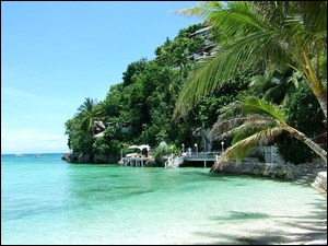 Skale, Hotel, Drzewa, Morze, Filipiny, Tropikalne, Na