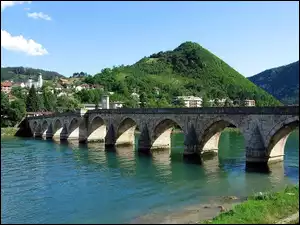 Hercegowina, Rzeka, Góra, Most, Zabudowania